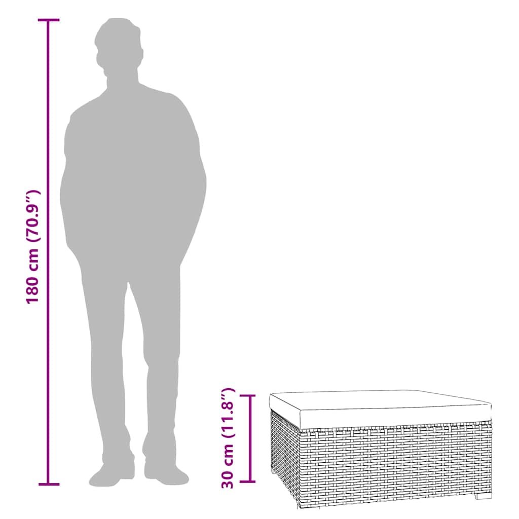 Fekete polyrattan kerti lábtartó párnával 70 x 70 x 30 cm 6