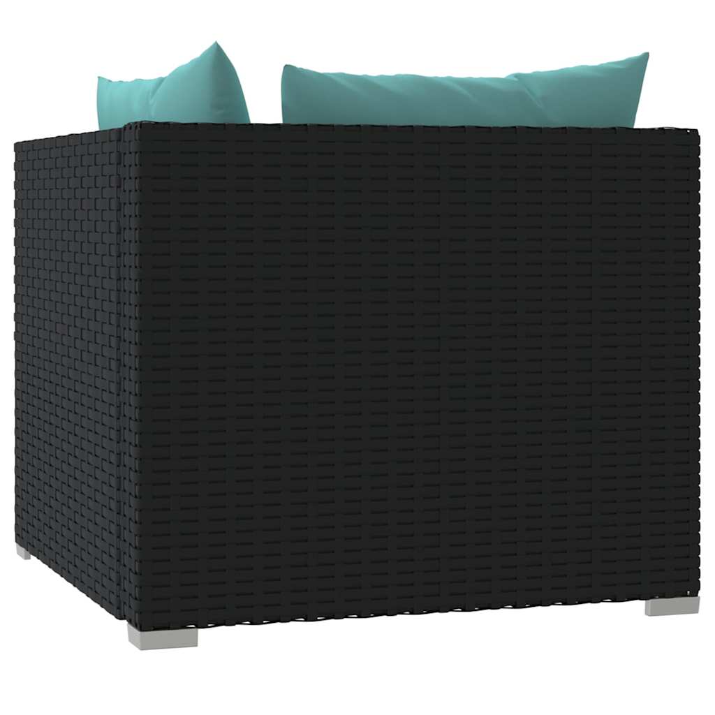 Fekete kétszemélyes polyrattan kanapé párnákkal 7