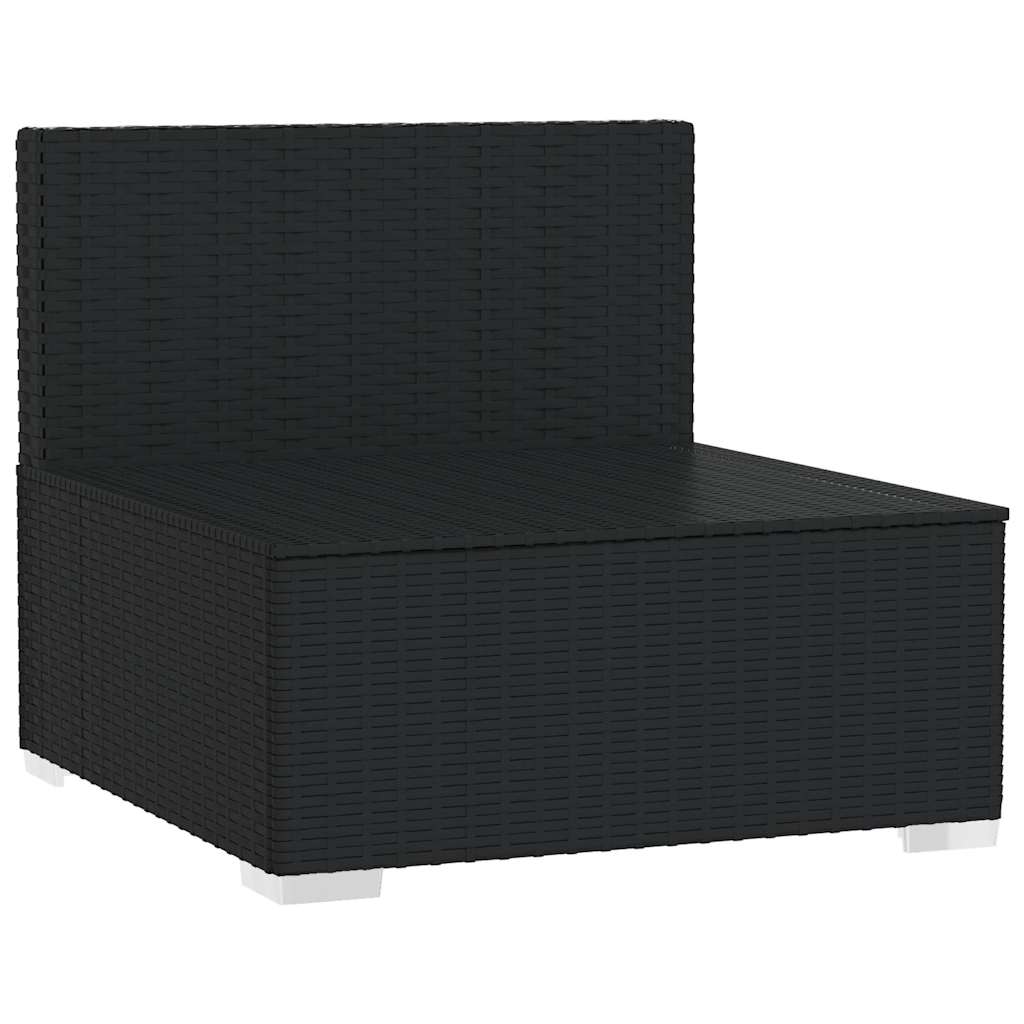 Fekete polyrattan kerti középső kanapé párnákkal 3