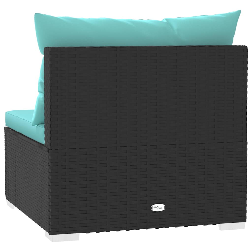 Fekete polyrattan kerti középső kanapé párnákkal 5