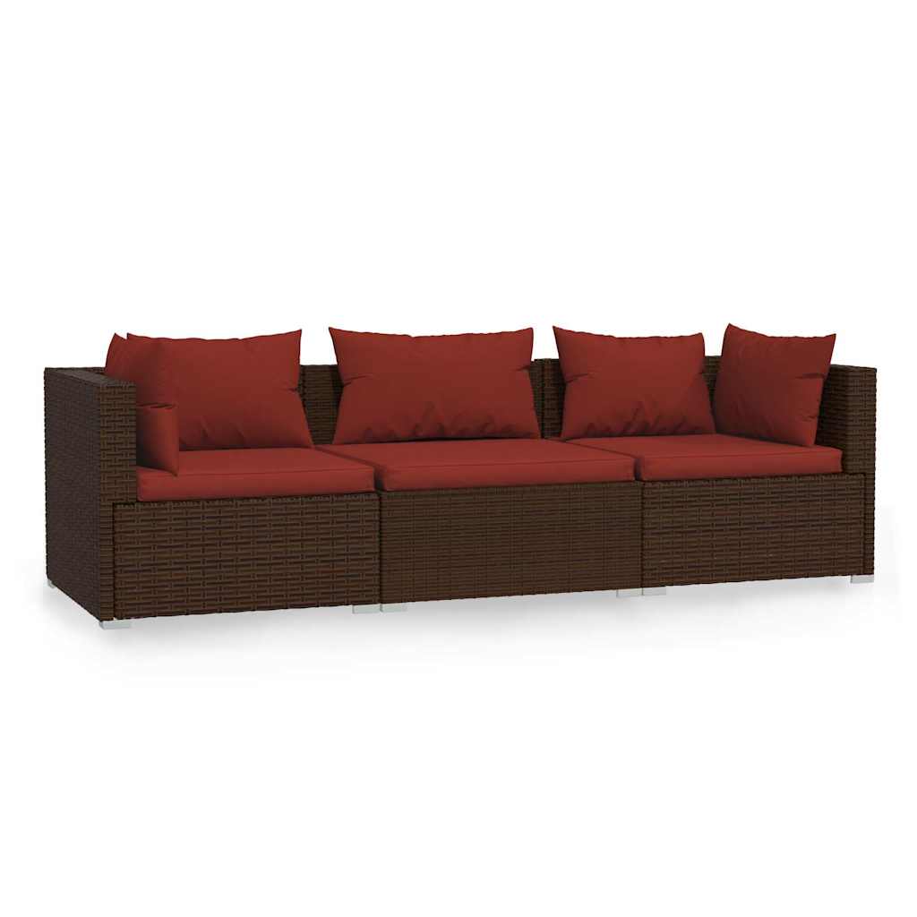 3 személyes barna polyrattan kanapé párnákkal 2
