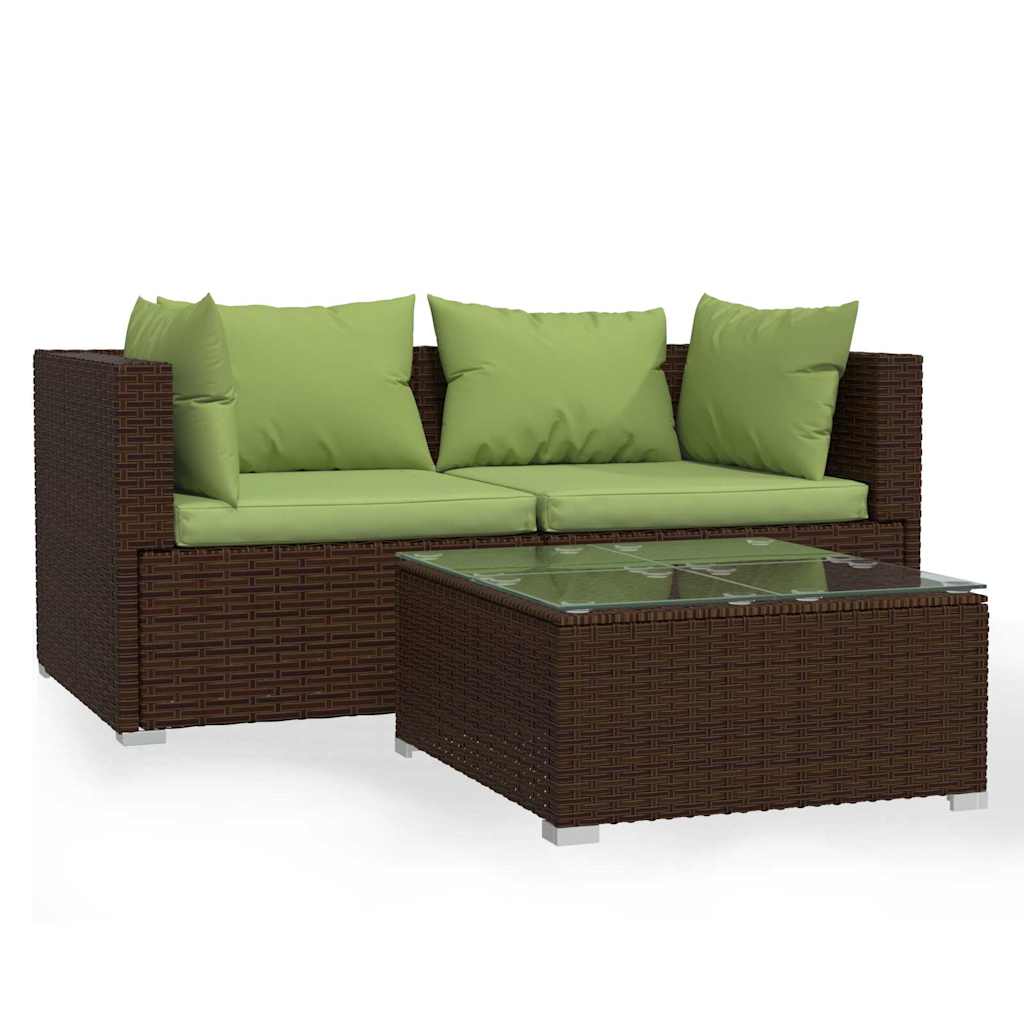 3 részes barna polyrattan kerti ülőgarnitúra párnával 2