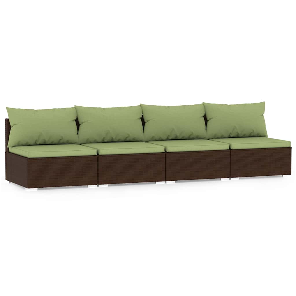 4 személyes barna polyrattan kanapé párnákkal 2