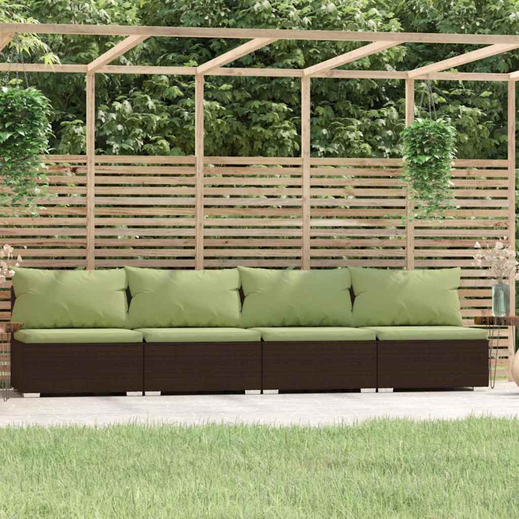 4 személyes barna polyrattan kanapé párnákkal