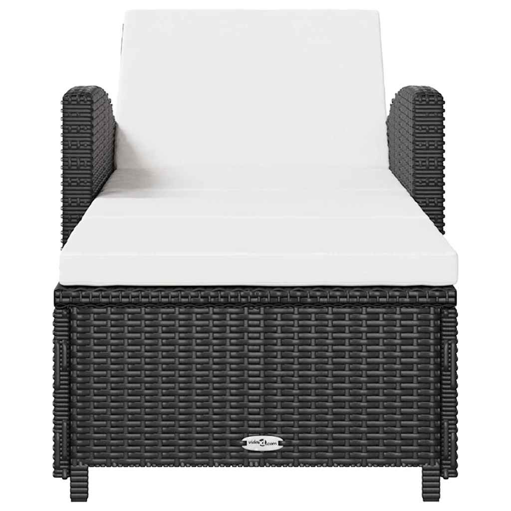 Fekete polyrattan napozóágy krémfehér párnával 3