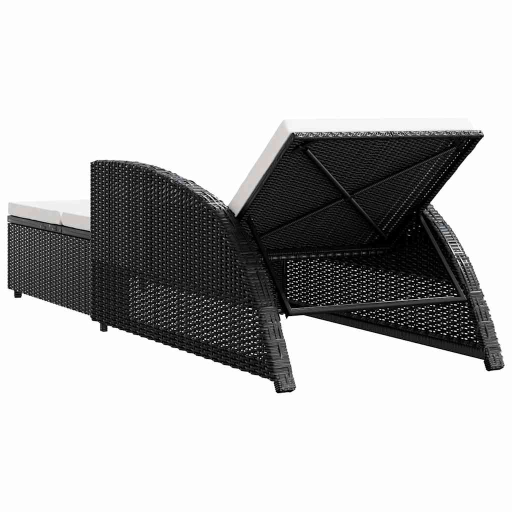 Fekete polyrattan napozóágy krémfehér párnával 4