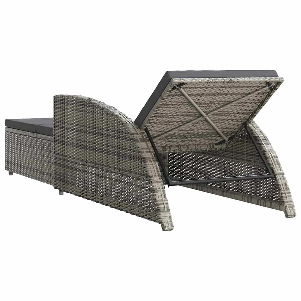 Szürke polyrattan napozóágy sötétszürke párnával 4
