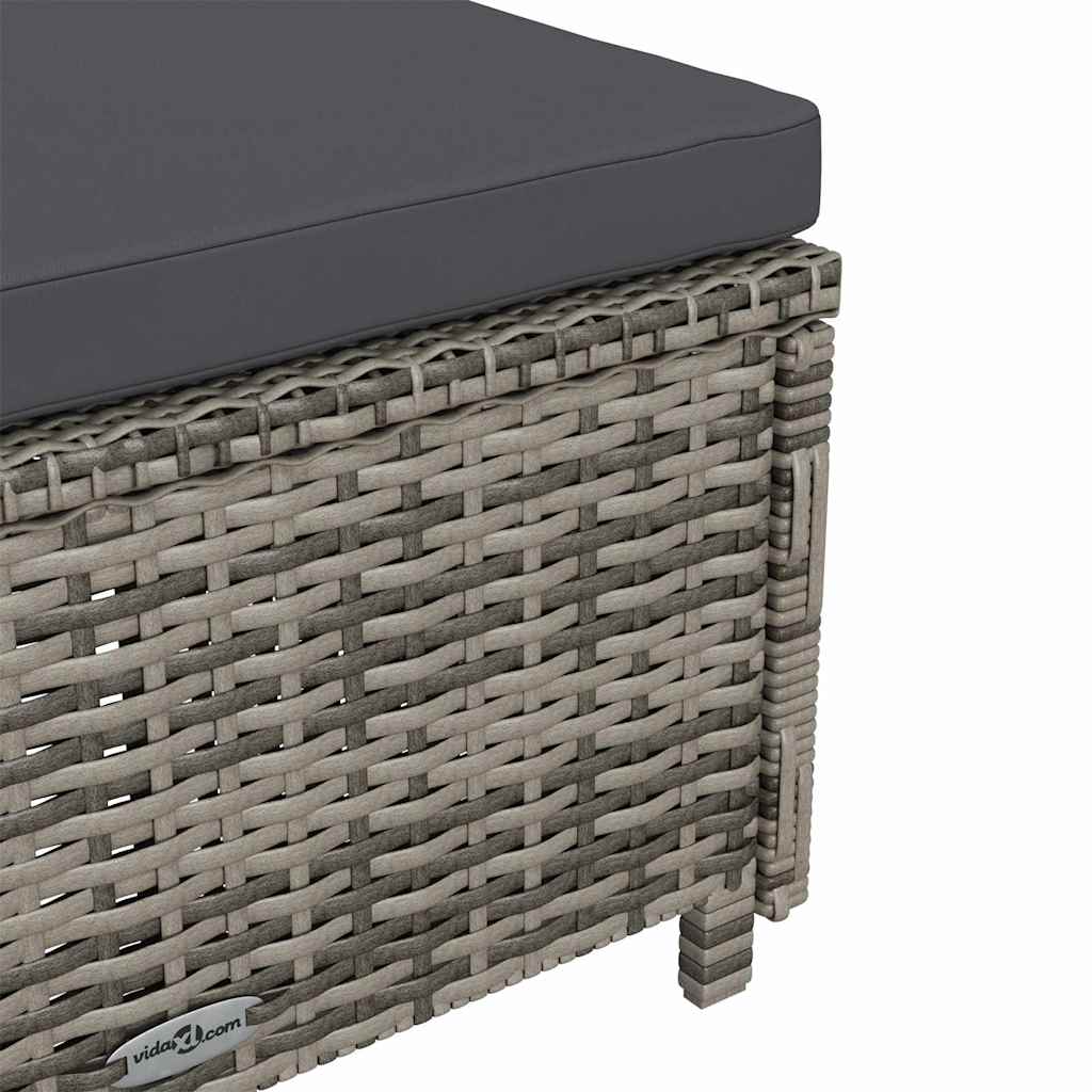 Szürke polyrattan napozóágy sötétszürke párnával 8