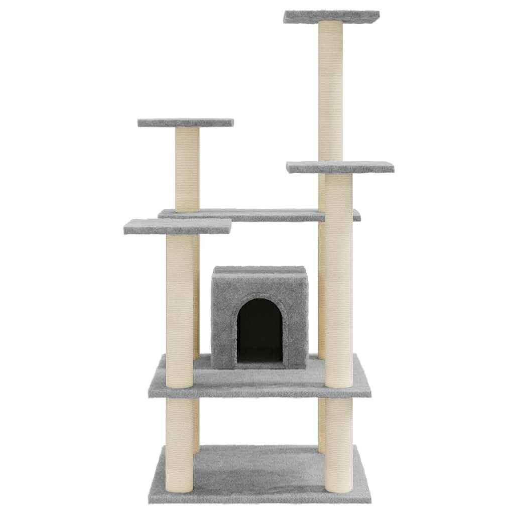 Világosszürke macskabútor szizál kaparófákkal 110 cm 4