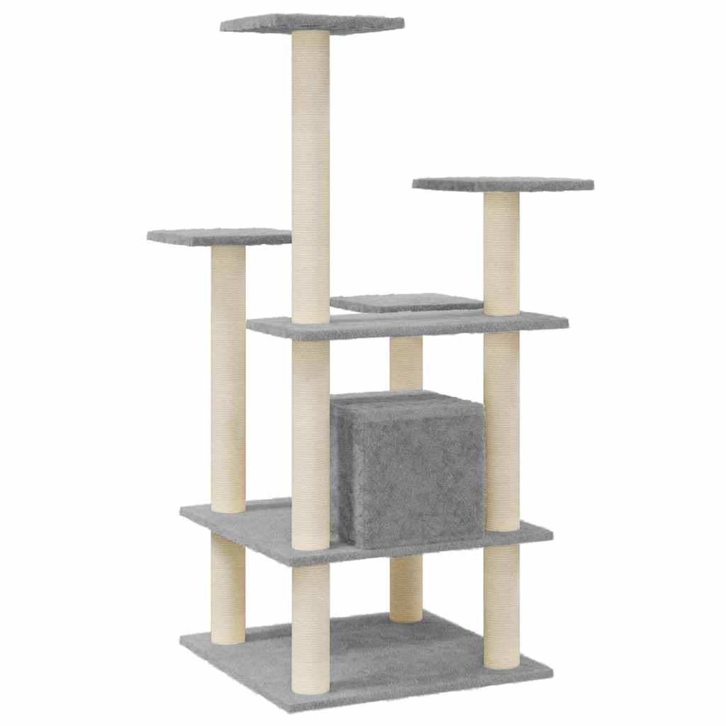 Világosszürke macskabútor szizál kaparófákkal 110 cm 6