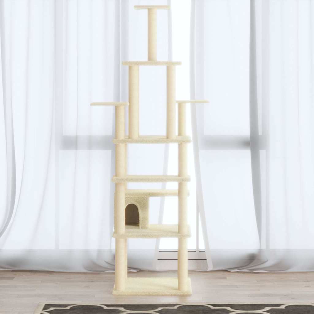 Krémszínű macskabútor szizál kaparófákkal 183 cm