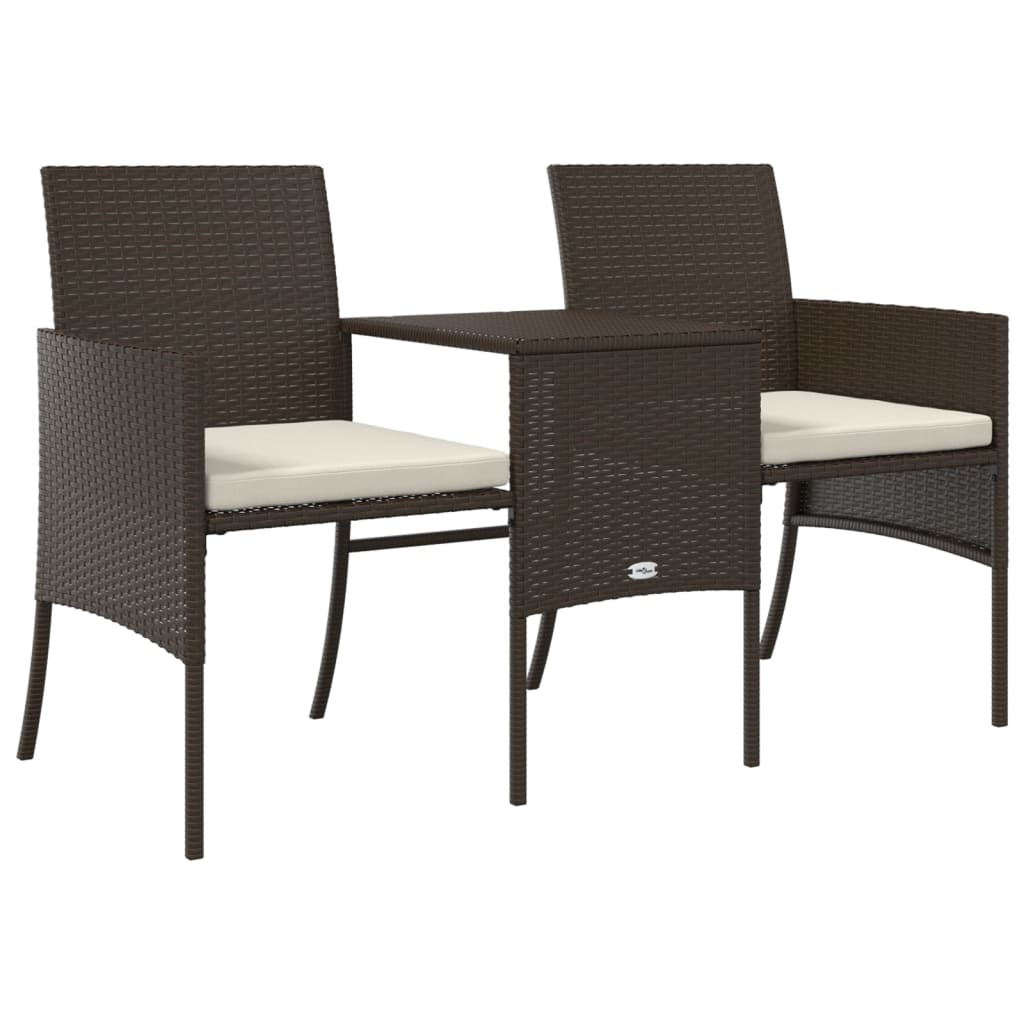 2 személyes barna polyrattan kerti kanapé asztallal/székkel 5
