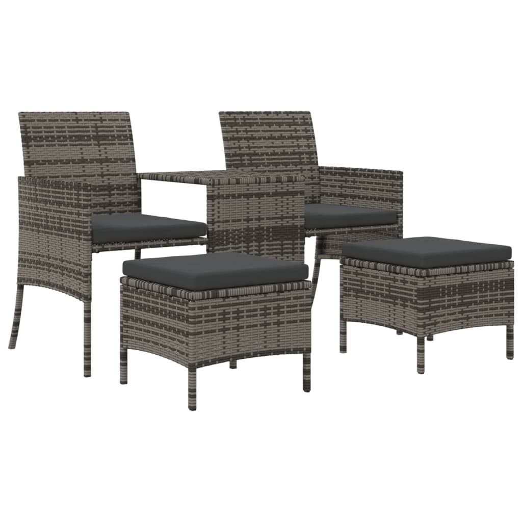 2 személyes szürke polyrattan kerti kanapé asztallal/székkel 2