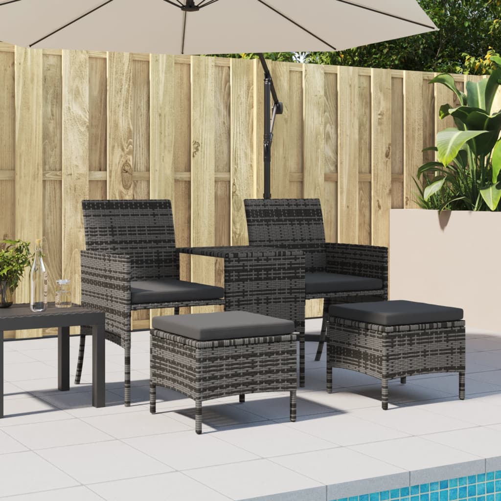 2 személyes szürke polyrattan kerti kanapé asztallal/székkel 3