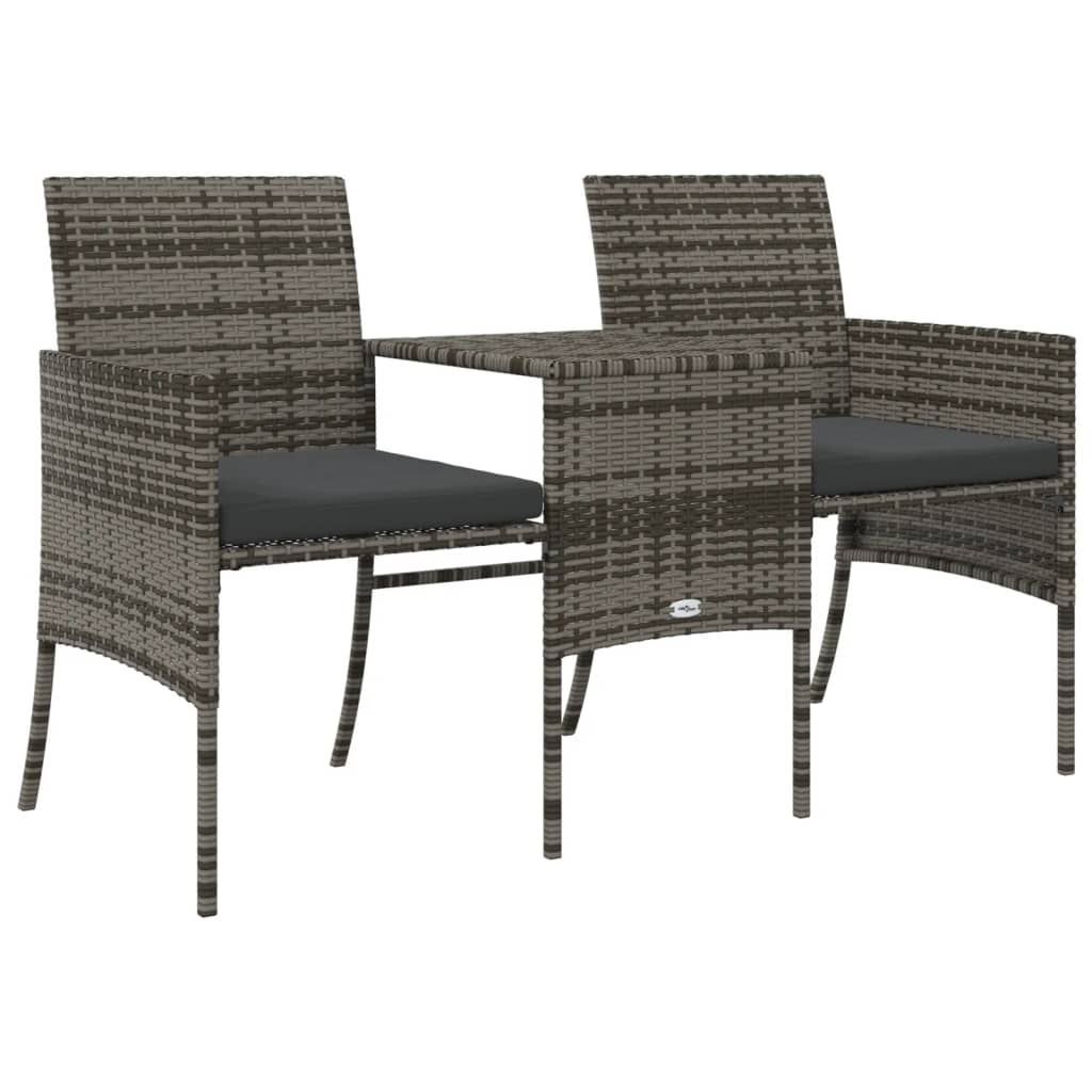 2 személyes szürke polyrattan kerti kanapé asztallal/székkel 5