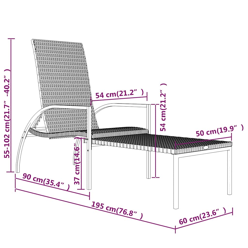 Barna polyrattan napozóágy lábtartóval 9