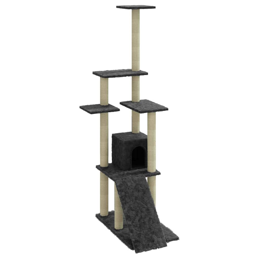 Sötétszürke macskabútor szizál kaparófákkal 155 cm 2