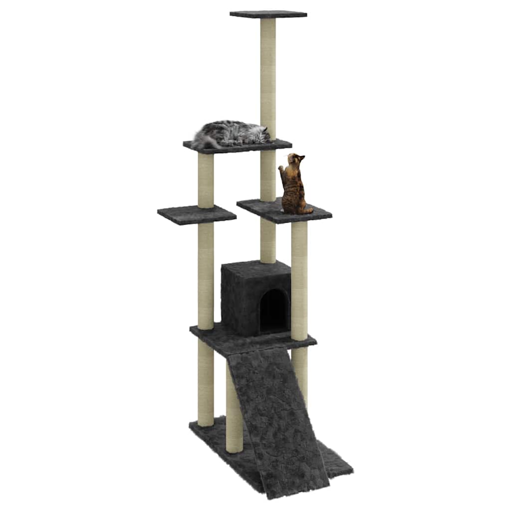 Sötétszürke macskabútor szizál kaparófákkal 155 cm 3
