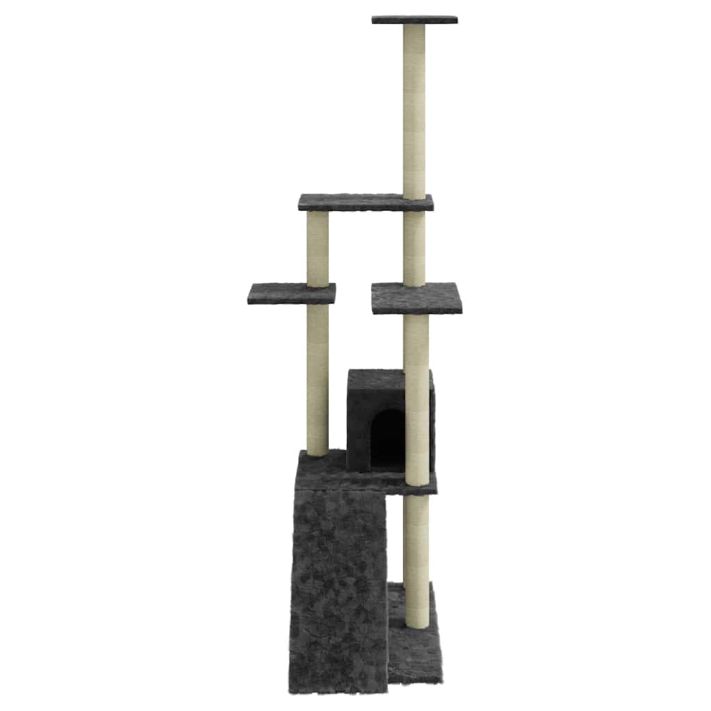 Sötétszürke macskabútor szizál kaparófákkal 155 cm 5