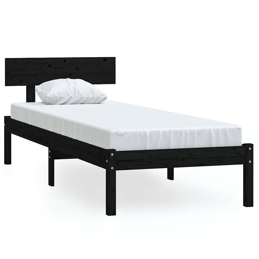 Fekete tömör fenyőfa ágykeret 90 x 200 cm 2