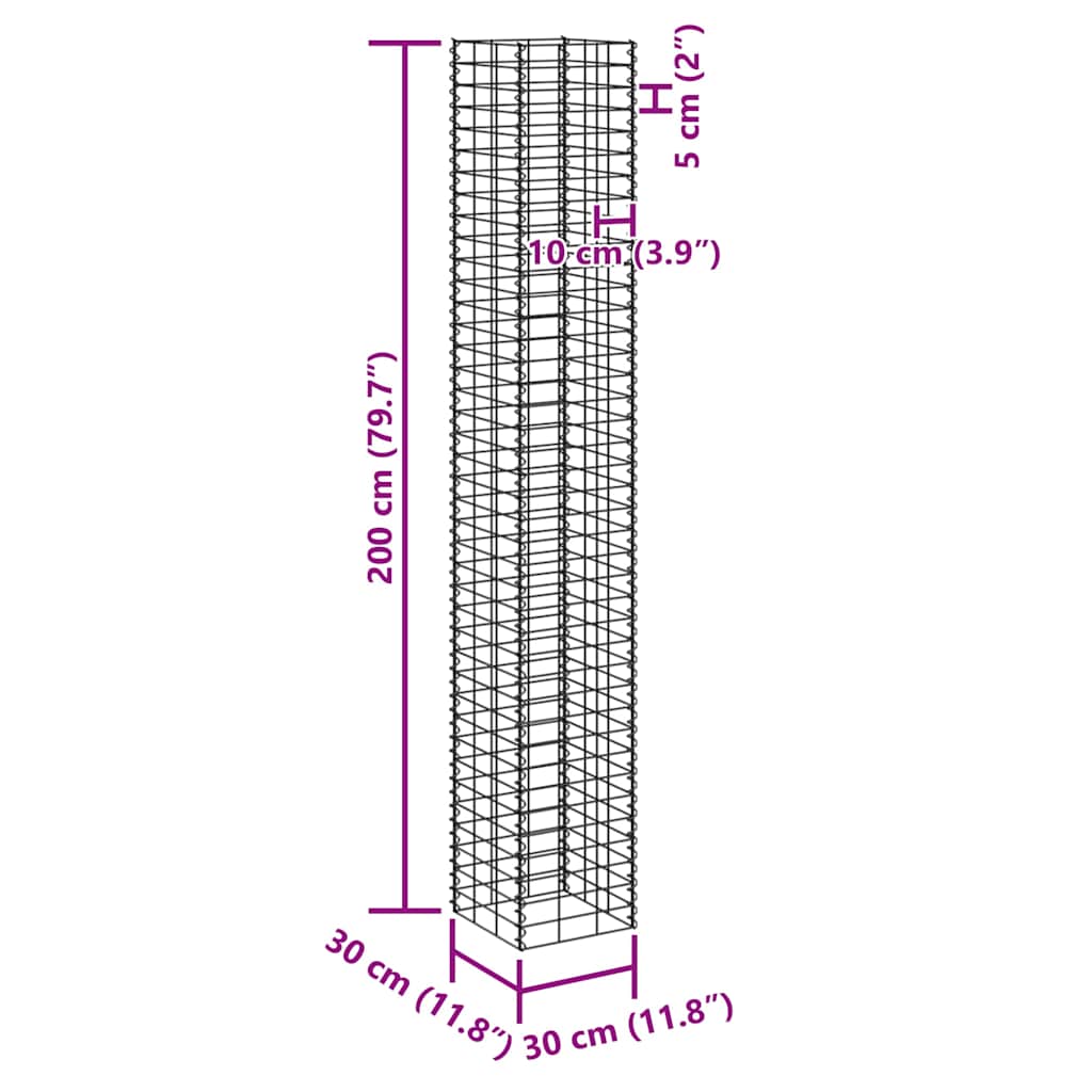 3 db vas gabion magaságyás 30 x 30 x 200 cm 9
