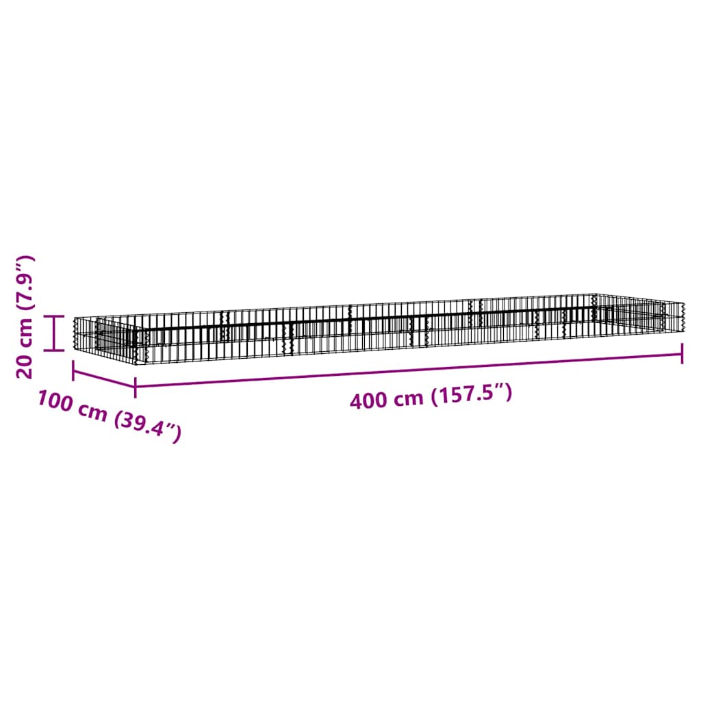 Horganyzott acél gabion magaságyás 400 x 100 x 20 cm 9