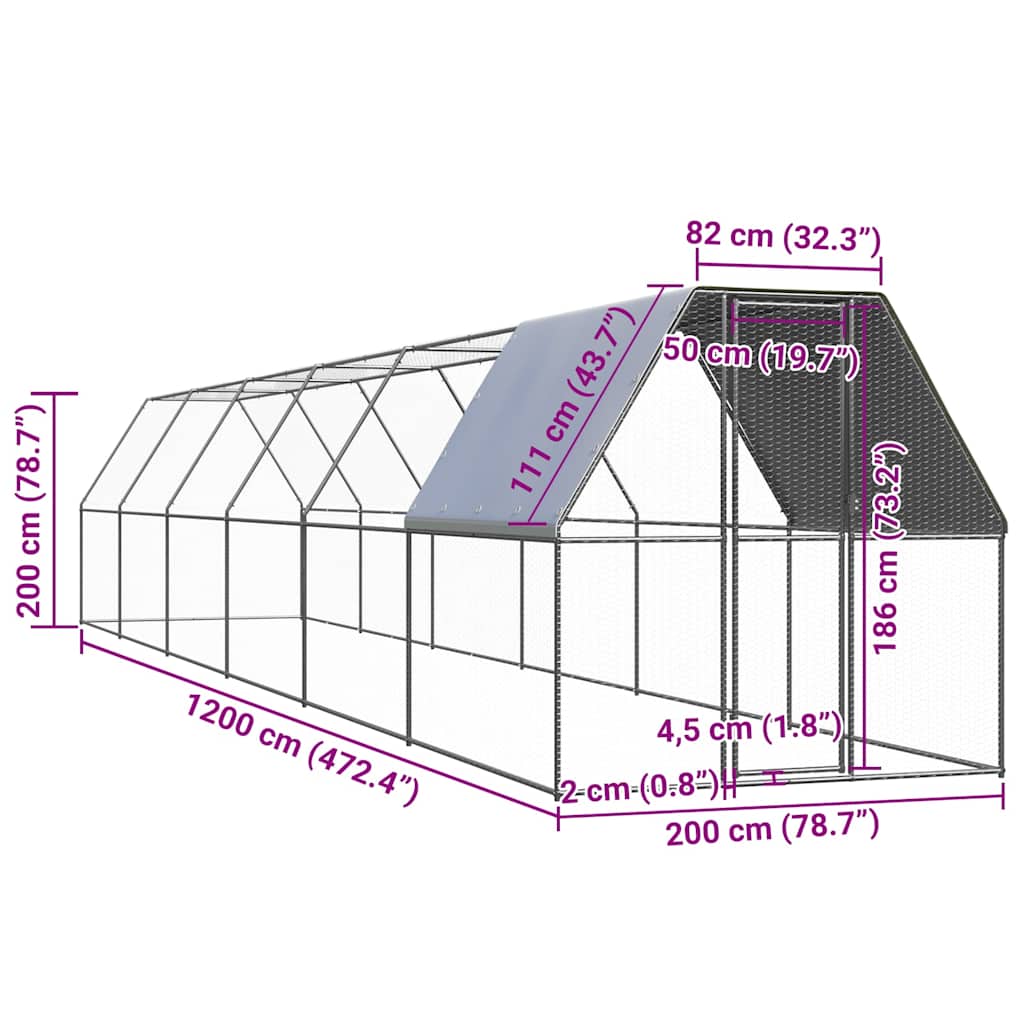 Kültéri horganyzott acél tyúkól 2 x 12 x 2 m 5