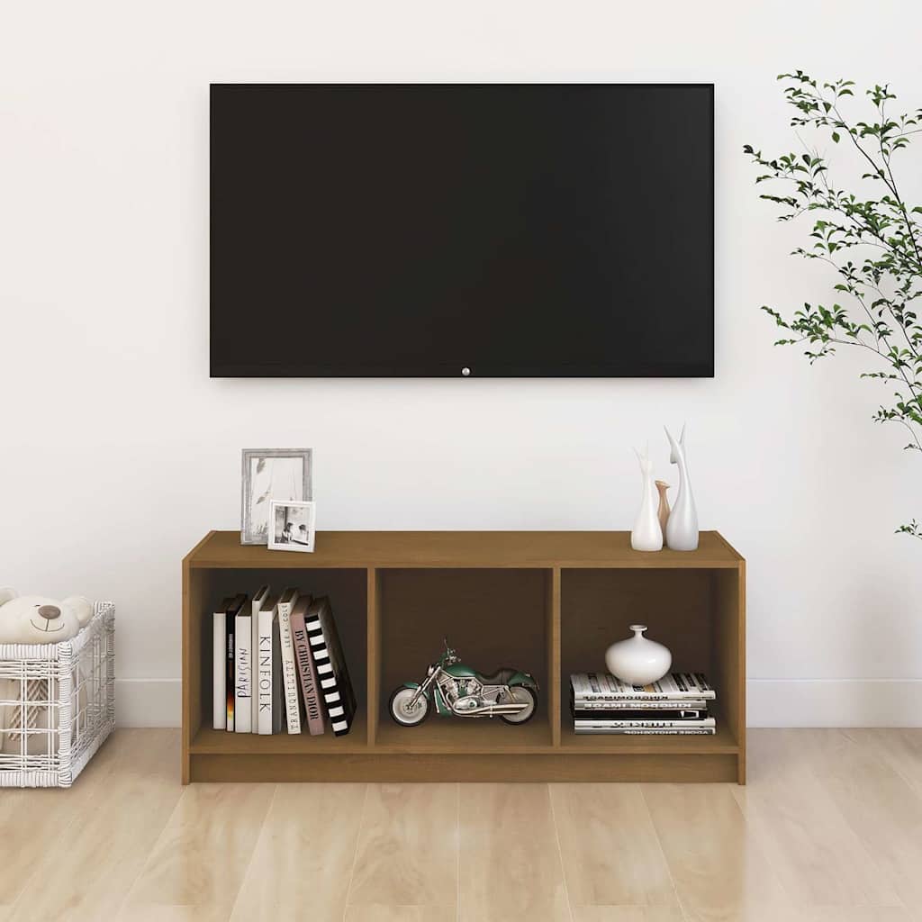 Mézbarna tömör fenyőfa TV-szekrény 104 x 33 x 41 cm 3