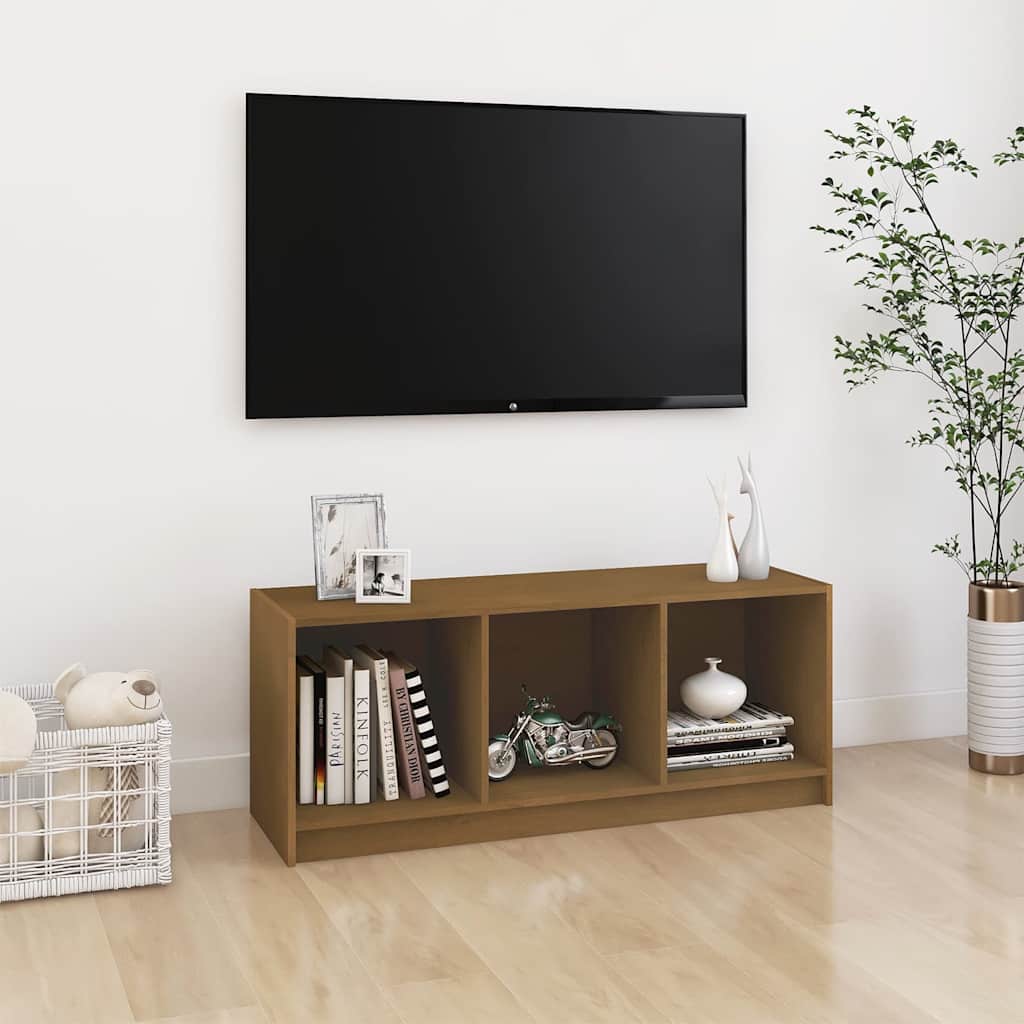 Mézbarna tömör fenyőfa TV-szekrény 104 x 33 x 41 cm
