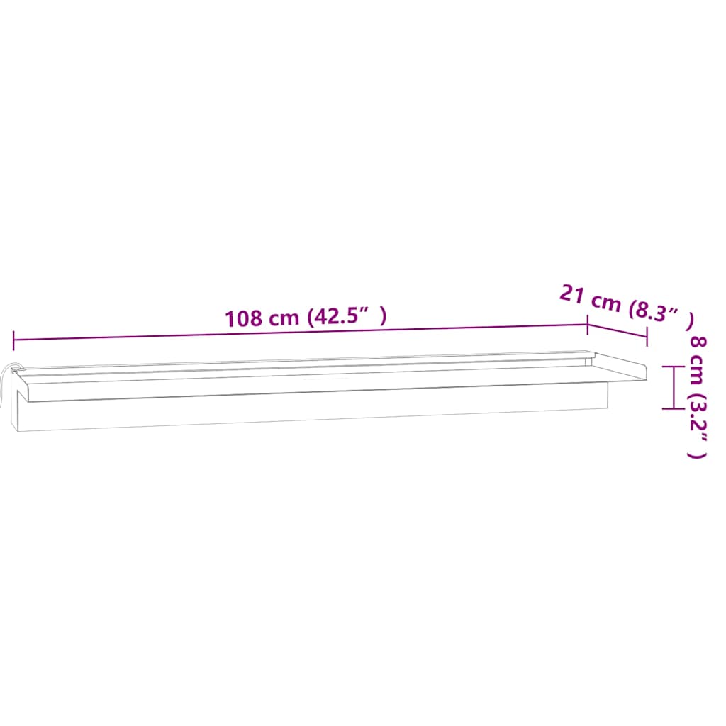 Rozsdamentes acél vízeséskifolyó RGB LED-ekkel 108 cm 12