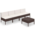 5 részes barna polyrattan kerti bútorszett párnákkal 2