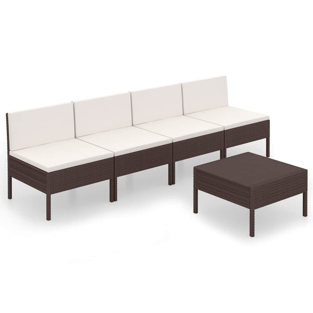 5 részes barna polyrattan kerti bútorszett párnákkal 2