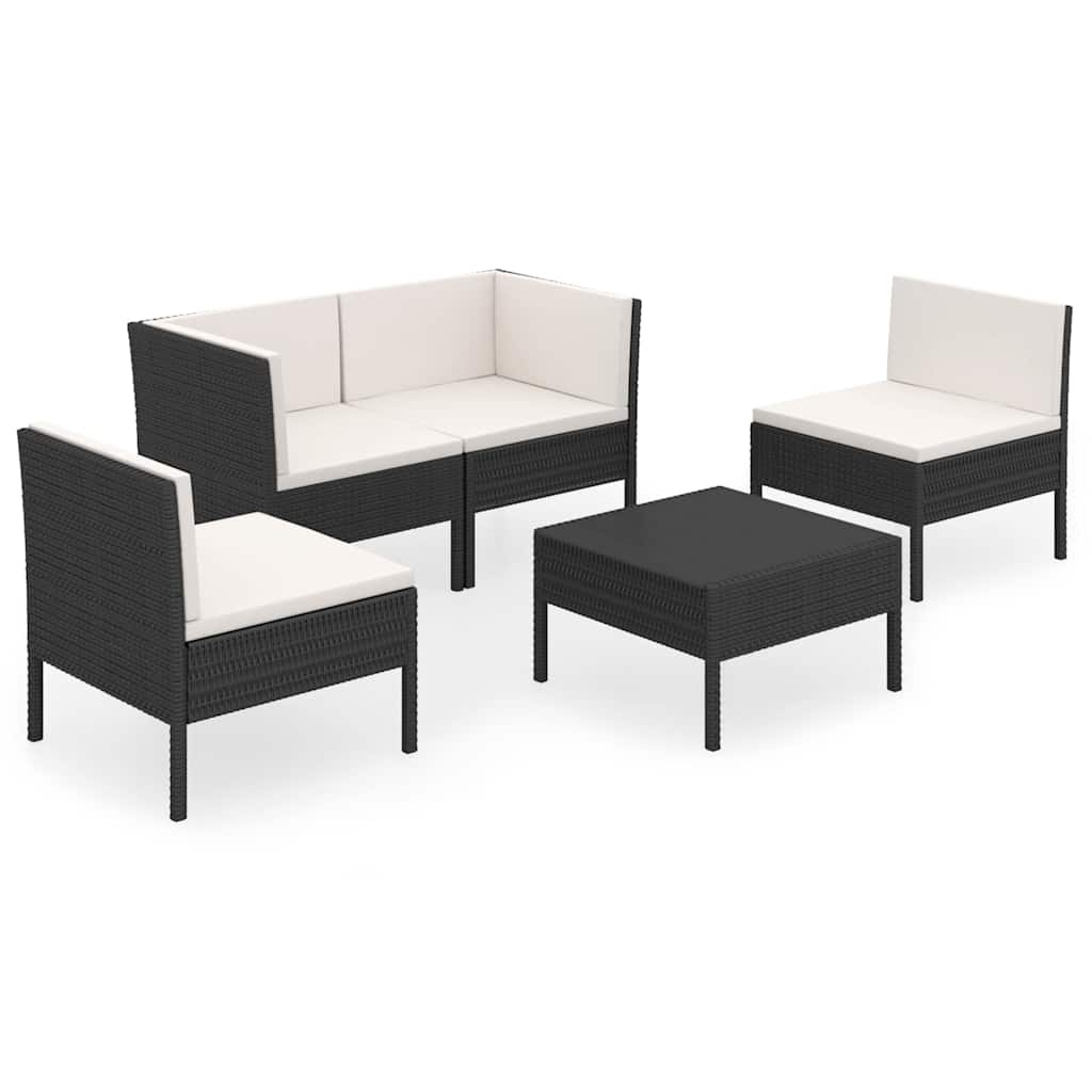 5 részes fekete polyrattan kerti ülőgarnitúra párnákkal 2