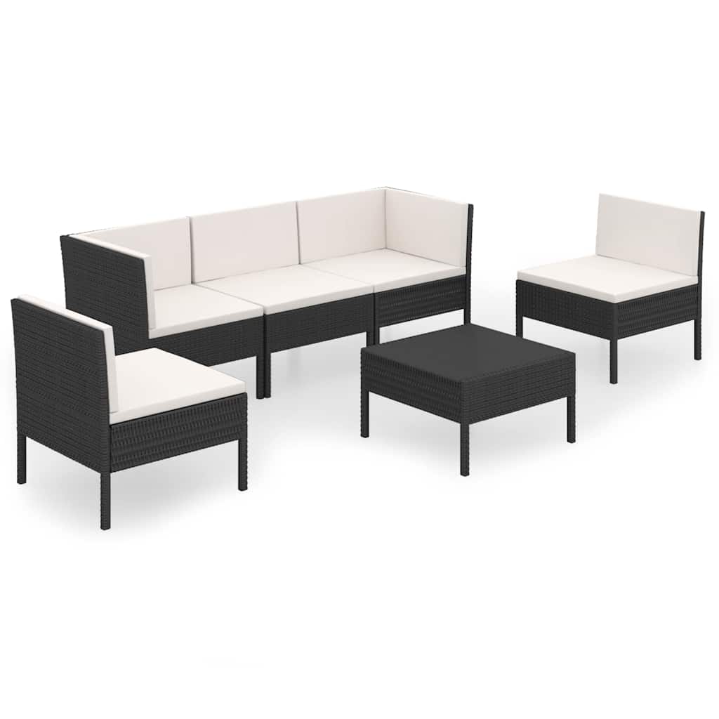 6 részes fekete polyrattan kerti ülőgarnitúra párnákkal 2