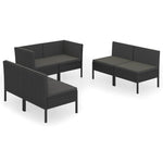 6 részes fekete polyrattan kerti ülőgarnitúra párnákkal 2