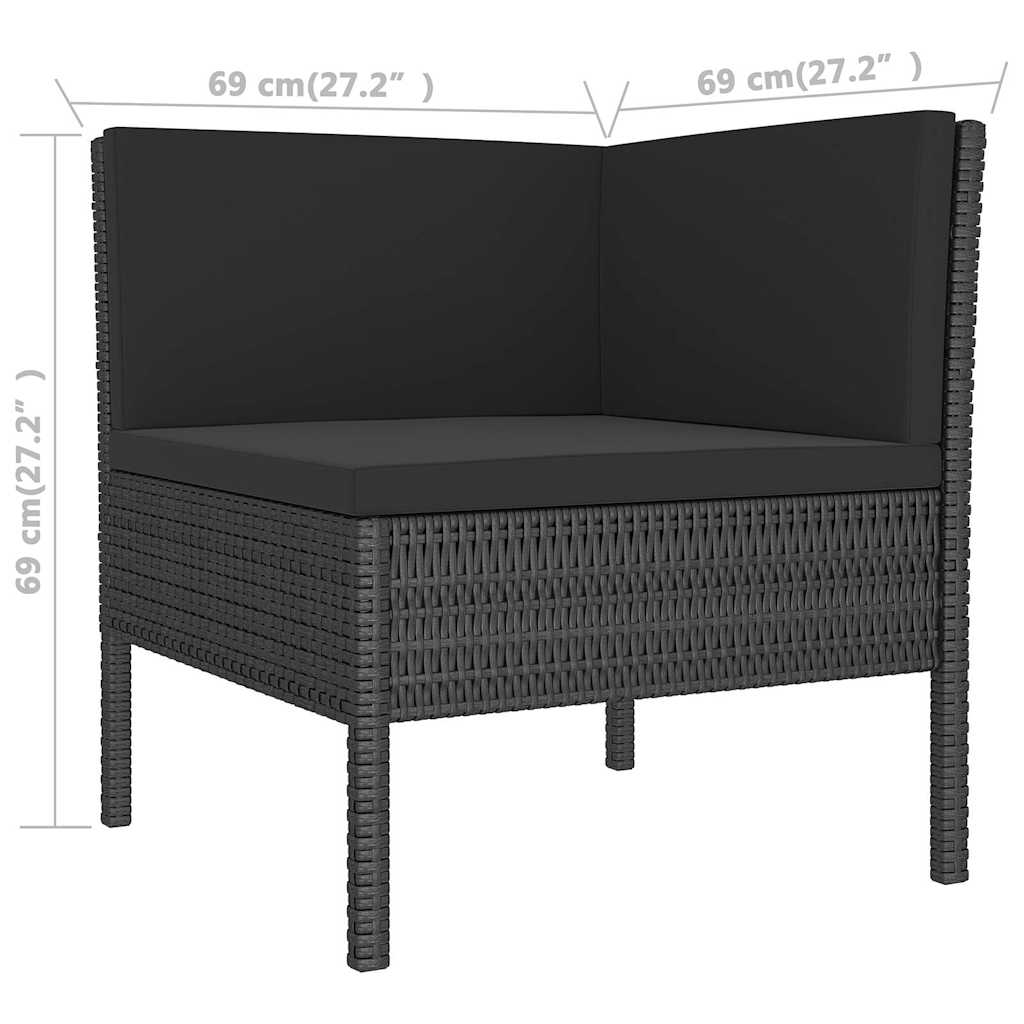 6 részes fekete polyrattan kerti ülőgarnitúra párnákkal 5