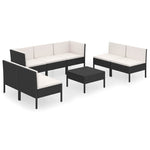 8 részes fekete polyrattan kerti ülőgarnitúra párnákkal 2