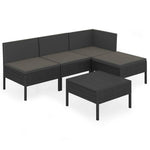 5 részes fekete polyrattan kerti ülőgarnitúra párnákkal 2