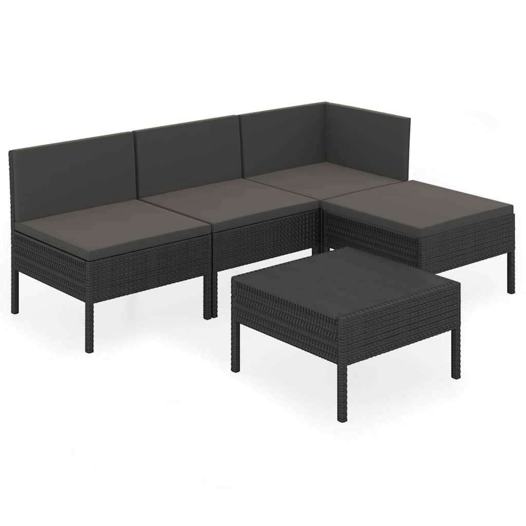 5 részes fekete polyrattan kerti ülőgarnitúra párnákkal 2