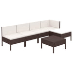 6 részes barna polyrattan kerti bútorszett párnákkal 2