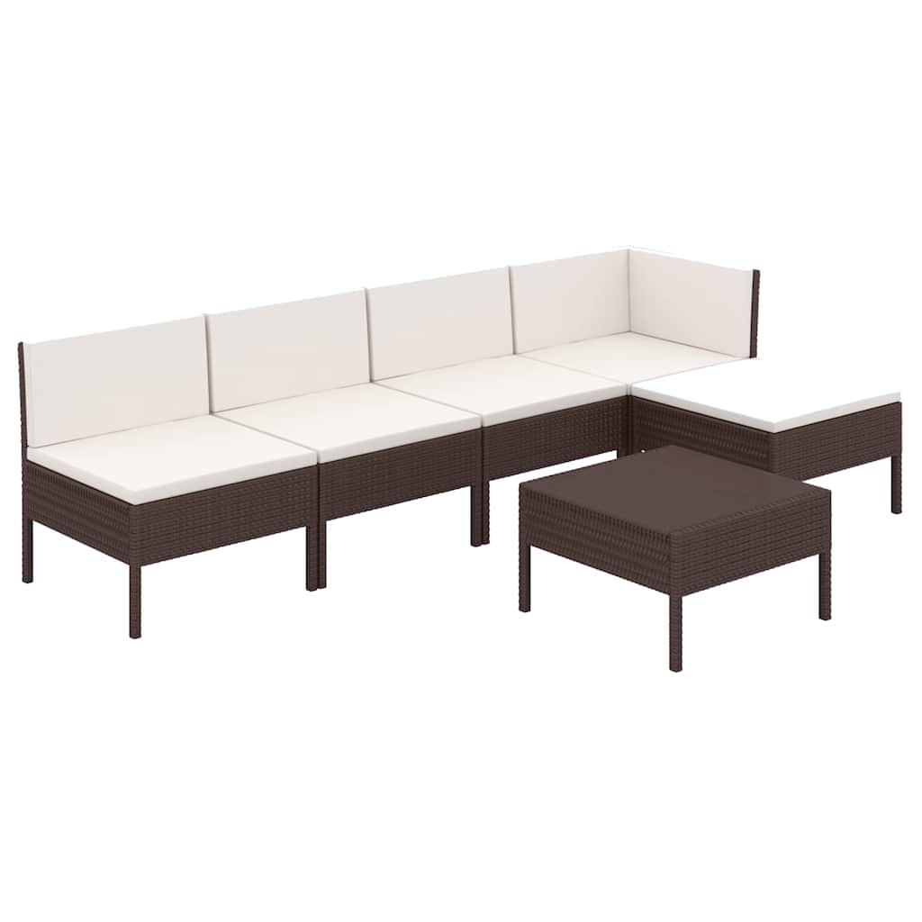 6 részes barna polyrattan kerti bútorszett párnákkal 2