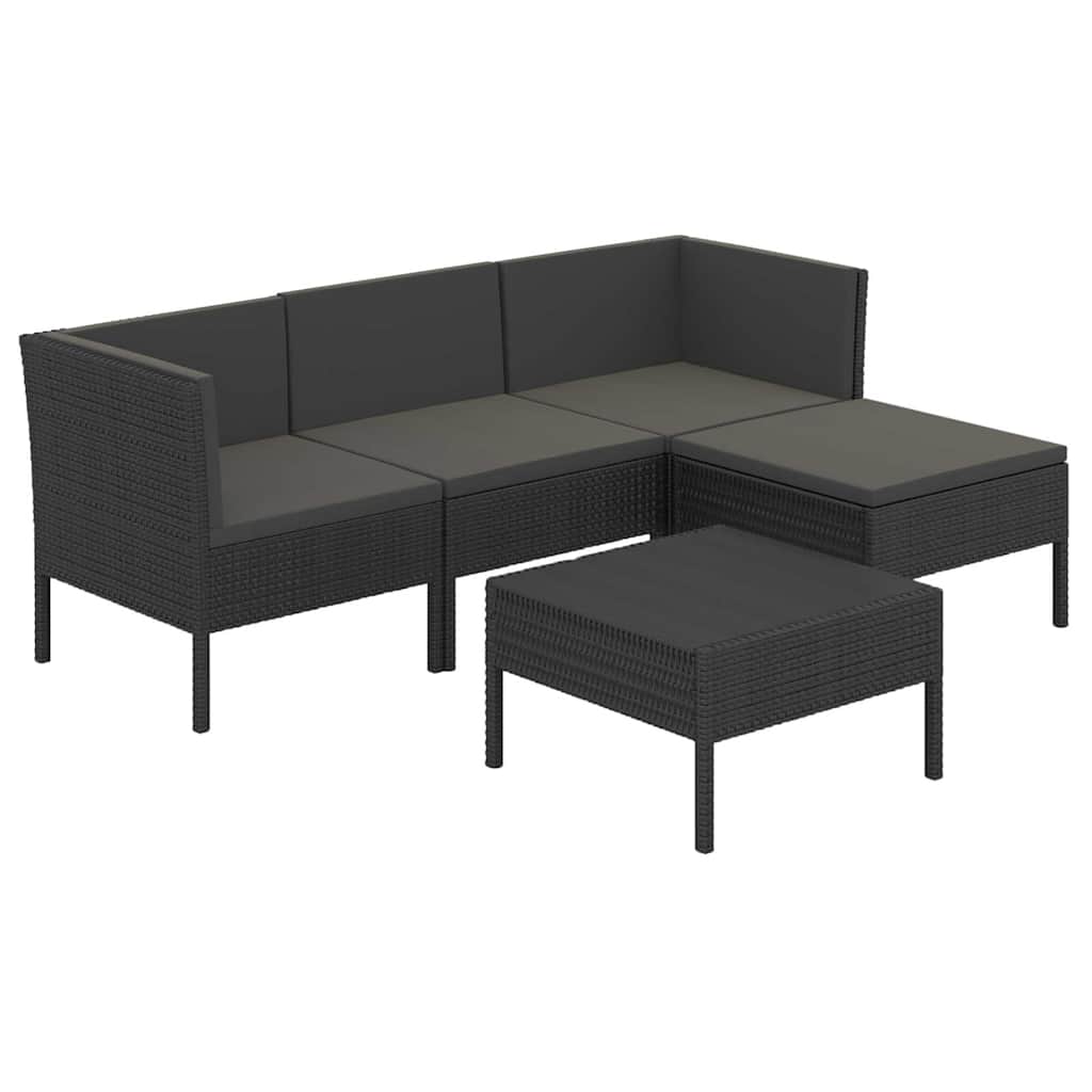 5 részes fekete polyrattan kerti ülőgarnitúra párnákkal 2