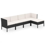 5 részes fekete polyrattan kerti ülőgarnitúra párnákkal 2
