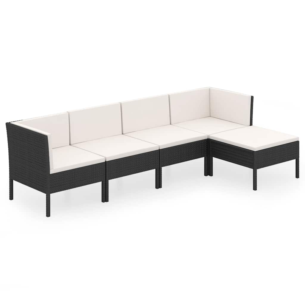 5 részes fekete polyrattan kerti ülőgarnitúra párnákkal 2