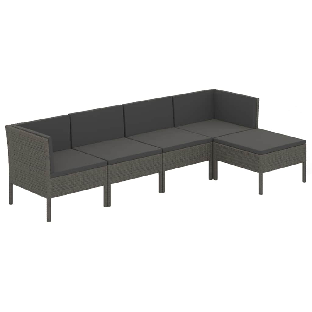 5 részes szürke polyrattan kerti ülőgarnitúra párnákkal 2