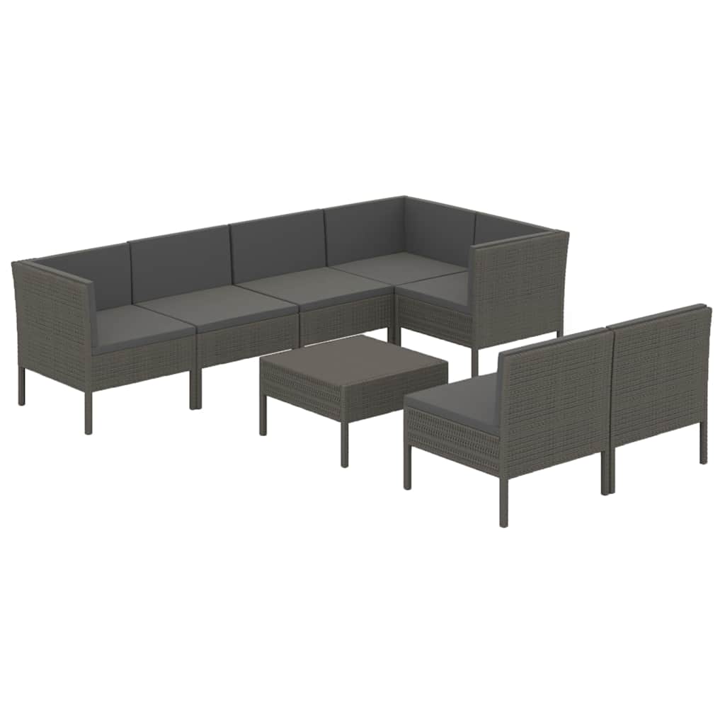 8 részes szürke polyrattan kerti ülőgarnitúra párnákkal 2