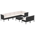 9 részes fekete polyrattan kerti ülőgarnitúra párnákkal 2