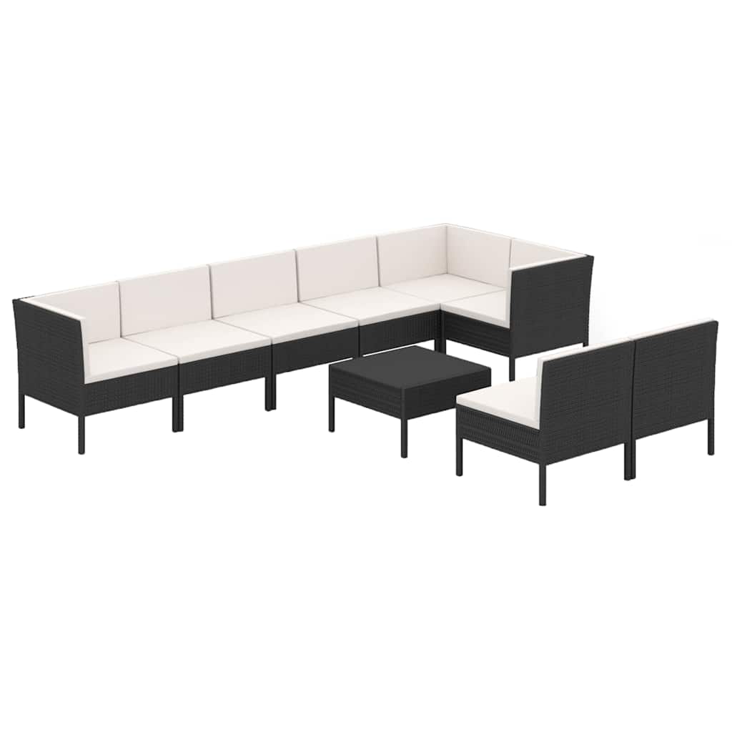 9 részes fekete polyrattan kerti ülőgarnitúra párnákkal 2