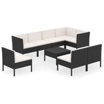 9 részes fekete polyrattan kerti ülőgarnitúra párnákkal 2