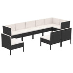 9 részes fekete polyrattan kerti bútorszett párnákkal 2